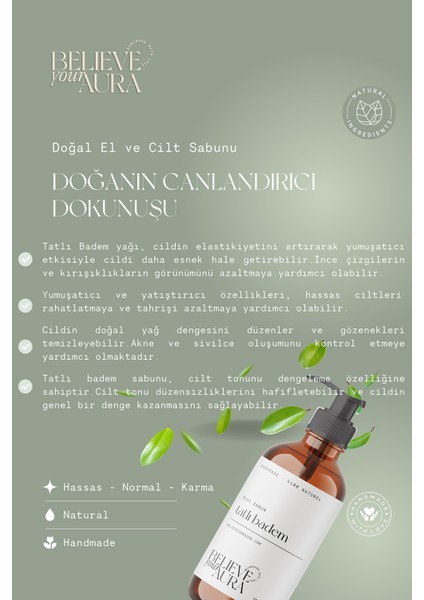 %100 Doğal Tatlı Badem Yağı El ve Cilt Sıvı Sabunu - E-Vitamini Aloe Vera Shea Butter KATKILI-500 ml fiyatları