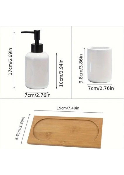 Seramik Altın Pompalı Başlıklı Beyaz Şişe + Seramik Bardak + Bambu Tepsi fırsatları