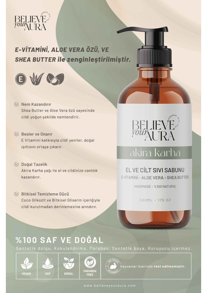 Akiri Karha El ve Cilt Sabunu - E-Vitamini Aloe Vera Shea Butter Katkılı Doğal Sıvı Sabun - 500 ml fiyatları