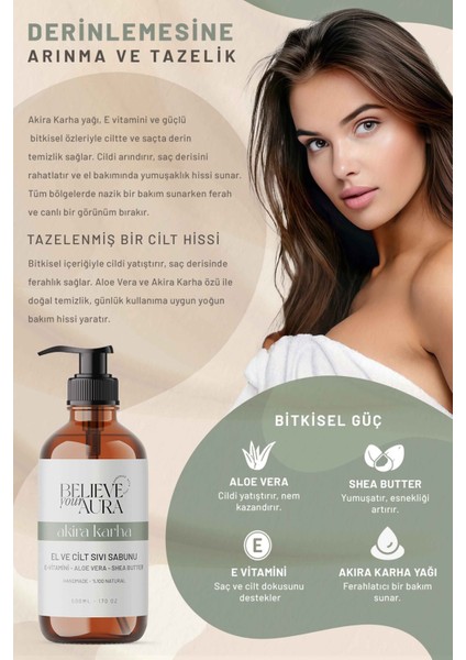 Akiri Karha El ve Cilt Sabunu - E-Vitamini Aloe Vera Shea Butter Katkılı Doğal Sıvı Sabun - 500 ml modelleri