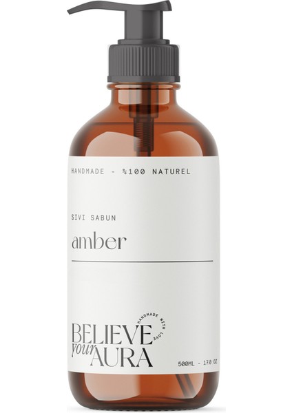 %100 Doğal Amber El ve Cilt Sıvı Sabunu - E-Vitamini Aloe Vera Shea Butter - 500 ml