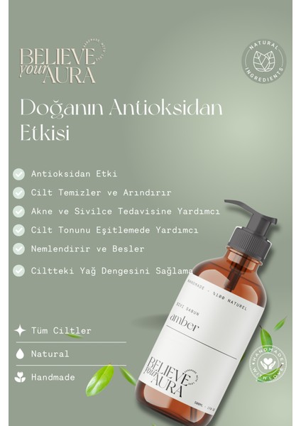 %100 Doğal Amber El ve Cilt Sıvı Sabunu - E-Vitamini Aloe Vera Shea Butter - 500 ml fiyatları