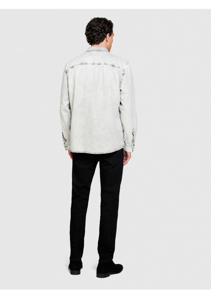 %100 Koton Vintage Görünümlü Denim Gömlek Erkek Lacivert Gömlek - 323A5TKYSQ039