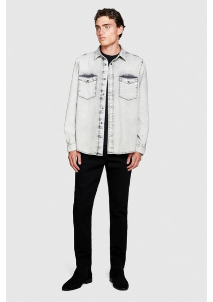 %100 Koton Vintage Görünümlü Denim Gömlek Erkek Lacivert Gömlek - 323A5TKYSQ039 fiyatları