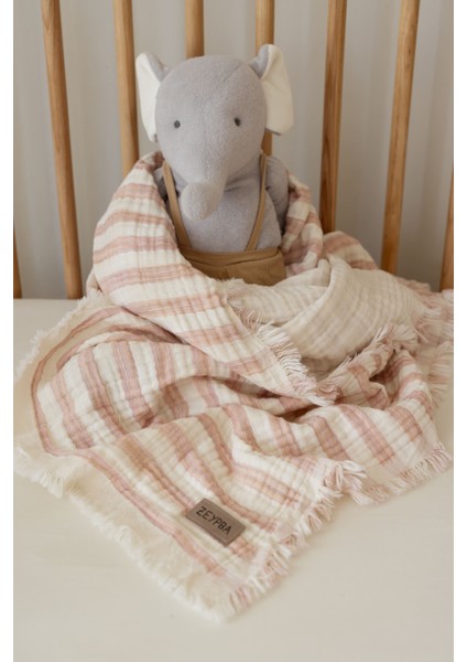 Pembe Çizgili 4kat Müslin Battaniye Püsküllü 4 Katlı Müslin Bebek Battaniye 110X110CM modelleri