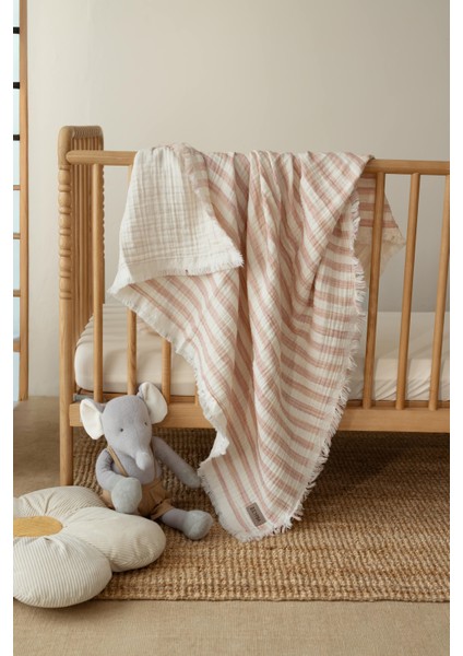 Pembe Çizgili 4kat Müslin Battaniye Püsküllü 4 Katlı Müslin Bebek Battaniye 110X110CM indirimleri