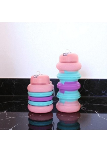 Rengarenk Tasarımlı Katlanabilir Portatif Silikon Su Şişesi 500 ml - Vip