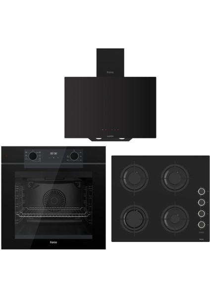 Artline Siyah Ankastre Set (D077-SA Siyah Davlumbaz - CS205-FA 60 cm Siyah Ocak - QEP63CS Fryart Fırın)