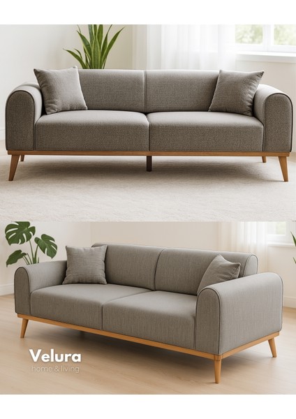 Valo Sırt Mekanizmalı 3 Adet Üçlü Kanepe & 3'lü Koltuk (3+3+3) - Açık Krem