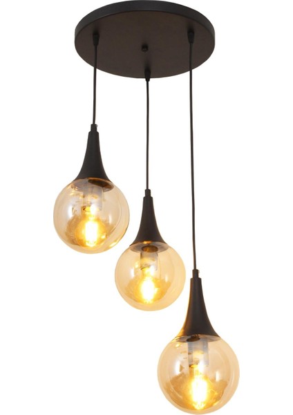 Suzi 3 Lü Siyah Tepsili Sarkıt Avize Bal Camlı Dekoratif Tasarım Yatak Odası Mutfak Salon Avize fiyatları