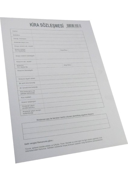 1. Hamur Dolu Kira Kontratı 100 Lü