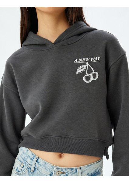 Crop Oversize Sweatshirt Kapüşonlu Arkası Baskılı Şardonlu indirimleri