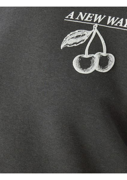 Crop Oversize Sweatshirt Kapüşonlu Arkası Baskılı Şardonlu