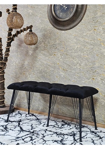 Metal Siyah Tel Ayaklı 100 cm Puf Bench - Puf - Bench - Oturak - Mutfak Oturağı - Antre Oturağı Siyah Renk 100 x 40 Boyut/ebat