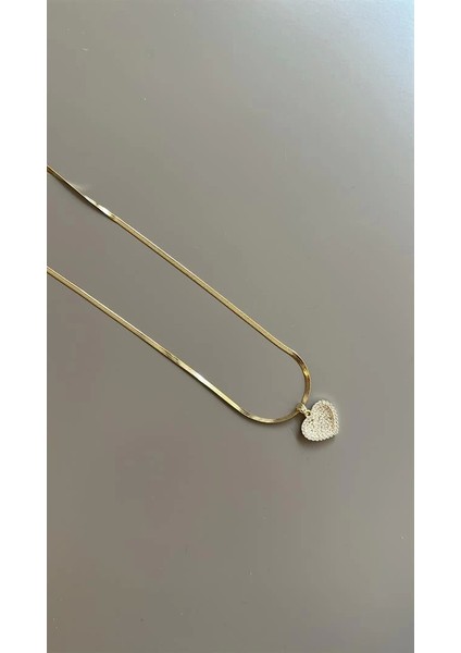 Taşlı Kalp Kolye - Altın
