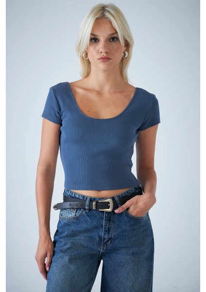 Kadın Indigo Ön Arka U Bluz EV57 fiyatları