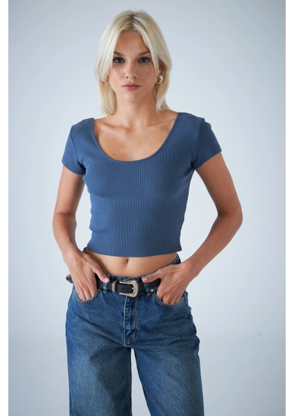 Kadın Indigo Ön Arka U Bluz EV57 modelleri