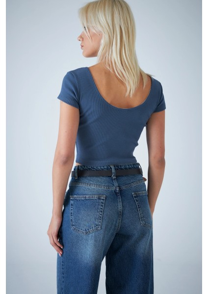 Kadın Indigo Ön Arka U Bluz EV57 fırsatları