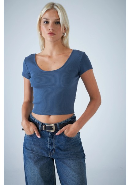 Kadın Indigo Ön Arka U Bluz EV57 indirimleri