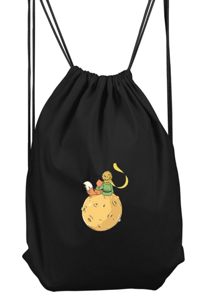 Küçük Prens Temalı Spor Sırt Çantası 36X50 Cm, Siyah Renkli, Pratik ve Şık Tasarım