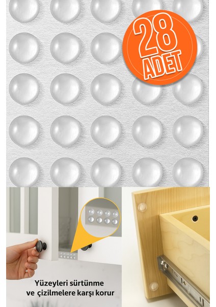 28’li 14MM Yapışkanlı Şeffaf Silikon Ses Stoperi Dolap Çekmece Tamponu Koruyucu