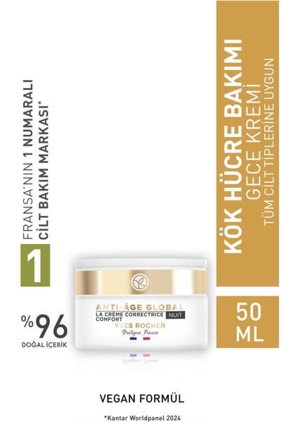 Yenileyici Yaşlanma Karşıtı Bitkisel Kök Hücre Bakımı Anti-Age Global-Shea Yağı&Vitamin E-Gece Kremi