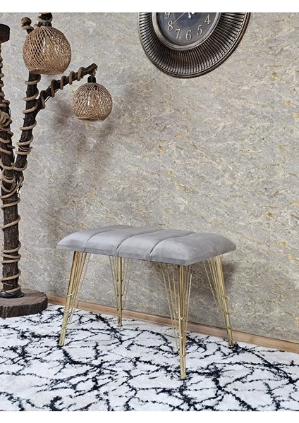 Metal Gold Tel Ayaklı 60 cm Puf Bench - Puf - Bench - Oturak - Mutfak Oturağı - Antre Oturağı Gri Renk 60 x 40 Boyut/ebat