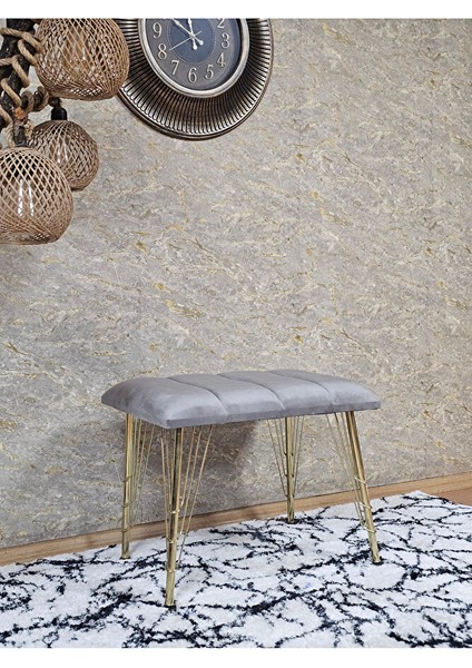 Metal Gold Tel Ayaklı 60 cm Puf Bench - Puf - Bench - Oturak - Mutfak Oturağı - Antre Oturağı Gri Renk 60 x 40 Boyut/ebat modelleri