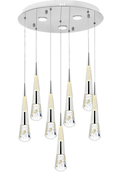 1606-6+1 7li Sarkıt LED Krom Avize