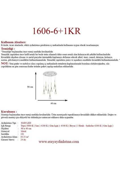 1606-6+1 7li Sarkıt LED Krom Avize modelleri