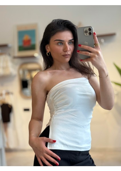Ekru Straplez Bluz modelleri