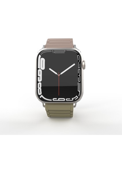 - ​​​Apple Watch 7 45mm - Kordon Silikon Kordon Strap Kayış - KRD-122 - Kahverengi-Krem - T34207 modelleri