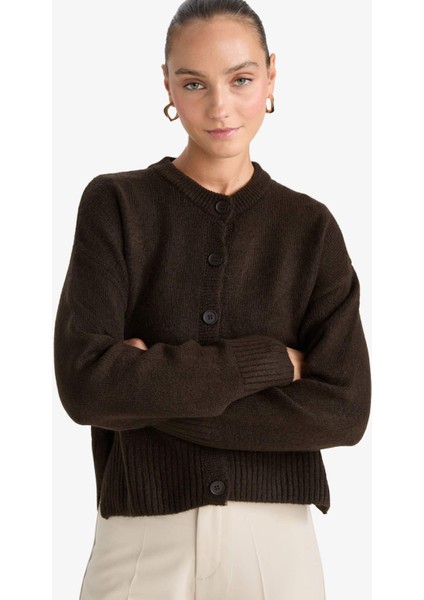 Regular Fit Bisiklet Yaka Düğmeli Triko Hırka F3031AX25WN fırsatları