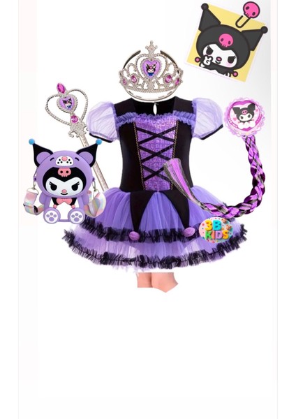 Kuromi Kostüm Seti Taç Asa Örgü Saç Çanta