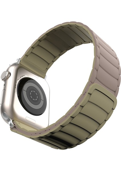 - ​​​Apple Watch 7 45mm - Kordon Silikon Kordon Strap Kayış - KRD-122 - Kahverengi-Krem - T34207