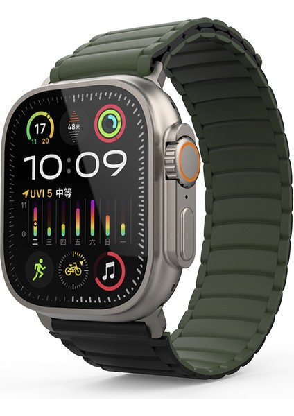 - ​​​Apple Watch Ultra 49mm - Kordon Silikon Kordon Strap Kayış - KRD-122 - Siyah-Yeşil - T34208