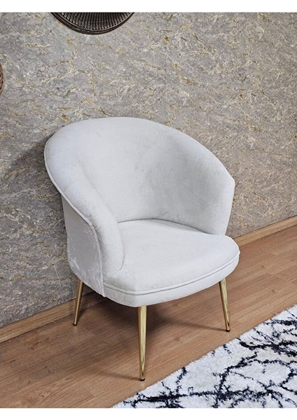 Tekli Teddy Gold Kaplama Sivriltme Ayak Çay Seti Koltuk Tekli Berjer , Balkon, Salon, Ofis Krem Renk 40,5 Boyut/ebat
