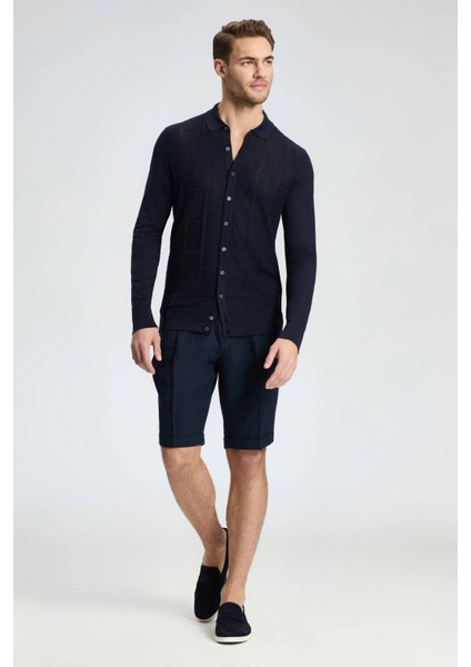 Ajur Örgü Detaylı Ipek Karışım Lacivert Triko Gömlek fırsatları