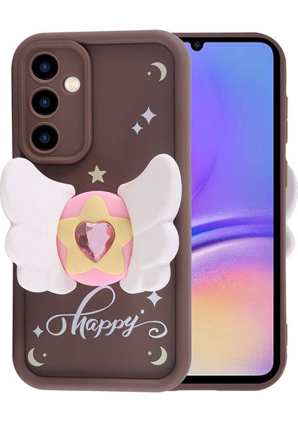 - Samsung Galaxy A05S - Kılıf Kamera Korumalı Figür Tasarımlı Kapya Kapak - Koyu Kahve - T32504