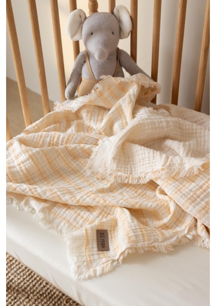 Turuncu Çizgili 4 Katlı Müslin Battaniye 110x110cm 4 Katlı Müslin Bebek Battaniye %100 Pamuk Müslin Battaniye Çocuk Müslin Örtü AĞIZ MENDİLİ HEDİYE