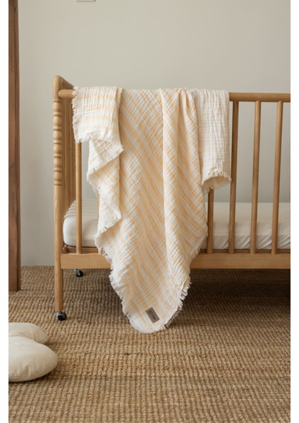 Turuncu Çizgili 4 Katlı Müslin Battaniye 110x110cm 4 Katlı Müslin Bebek Battaniye %100 Pamuk Müslin Battaniye Çocuk Müslin Örtü AĞIZ MENDİLİ HEDİYE fırsatları