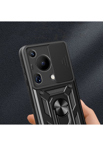 - Huawei Pura 70 Ultra - Kılıf Magnetik Standlı Kamera Korumalı Sürgülü Vega Kapak - Siyah - T33192