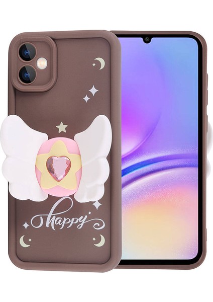 - Samsung Galaxy A05 - Kılıf Kamera Korumalı Figür Tasarımlı Kapya Kapak - Koyu Kahve - T32503