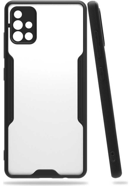- Samsung Galaxy A71 - Kılıf Kenarı Renkli Arkası Şeffaf Parfe Kapak - Siyah - T15265