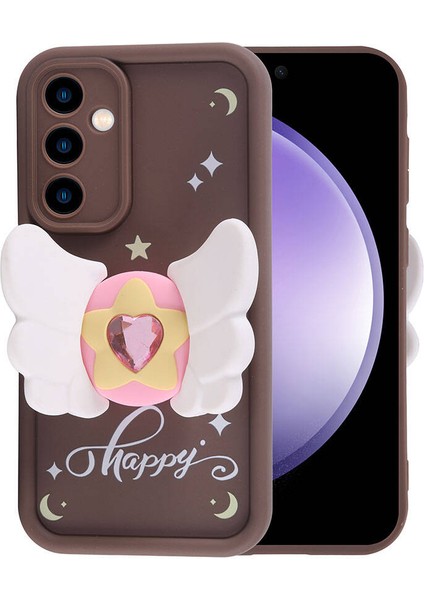 - Samsung Galaxy S23 FE - Kılıf Kamera Korumalı Figür Tasarımlı Kapya Kapak - Koyu Kahve - T32506