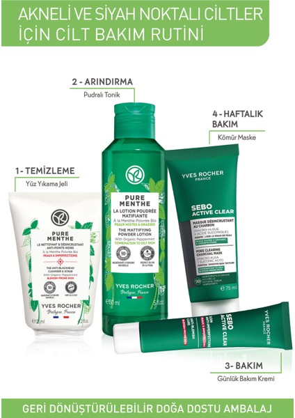 Karma-Yağlı-Sivilce Eğilimli Cilt, Siyah Nokta Karşıtı Pudralı Tonik-Glikolik Asit-Pure Menthe-150ml