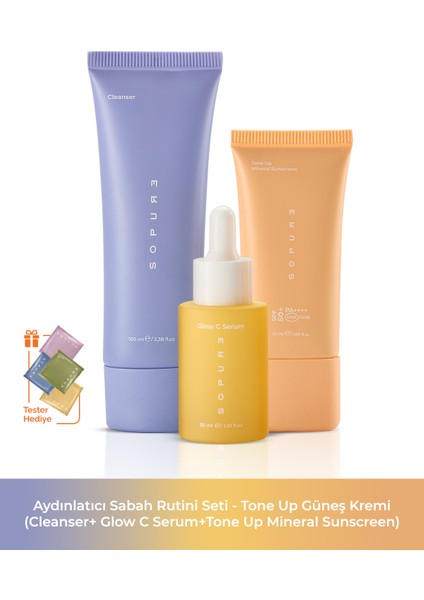 Aydınlatıcı Sabah Rutini Seti-2 (Cleanser+ Glow C Serum+Tone Up Mineral Sunscreen) (131415)