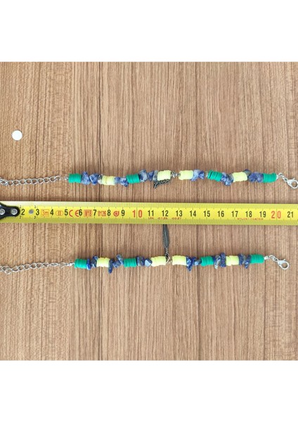 Doğal Sodalit Taşı & Heishi Boncuklu Bohem Yazlık Bileklik - 12591