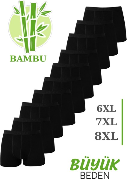 Erkek Bambu Büyük Beden Boxer Siyah 10'lu Paket