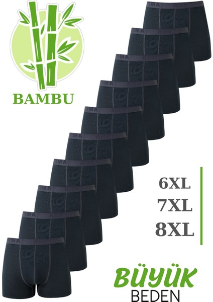 Erkek Bambu Büyük Beden Boxer Füme 10'lu Paket